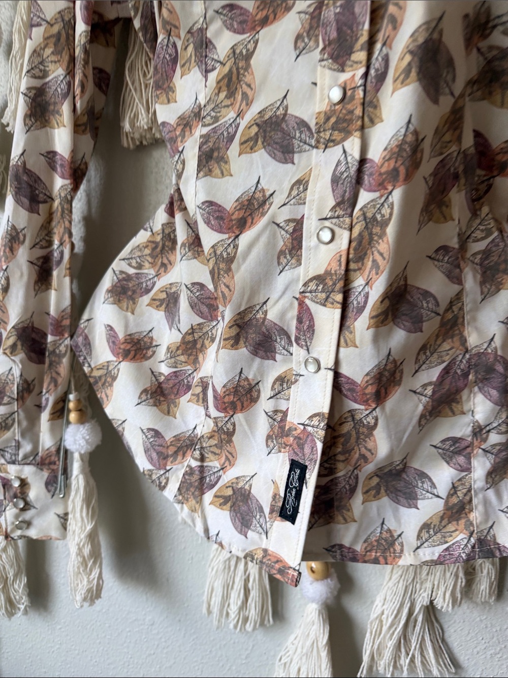 Rodeo Western Leaf Print Button-Down Shirt - Cream/Brown - Picture 4 of 4